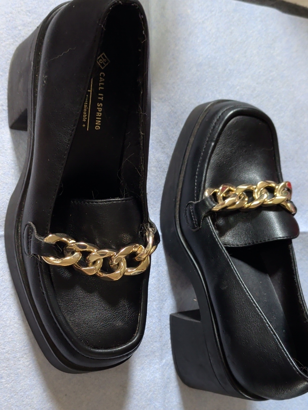 Call It Spring Black Platform with Gold Chain Accent B.E.D Foam